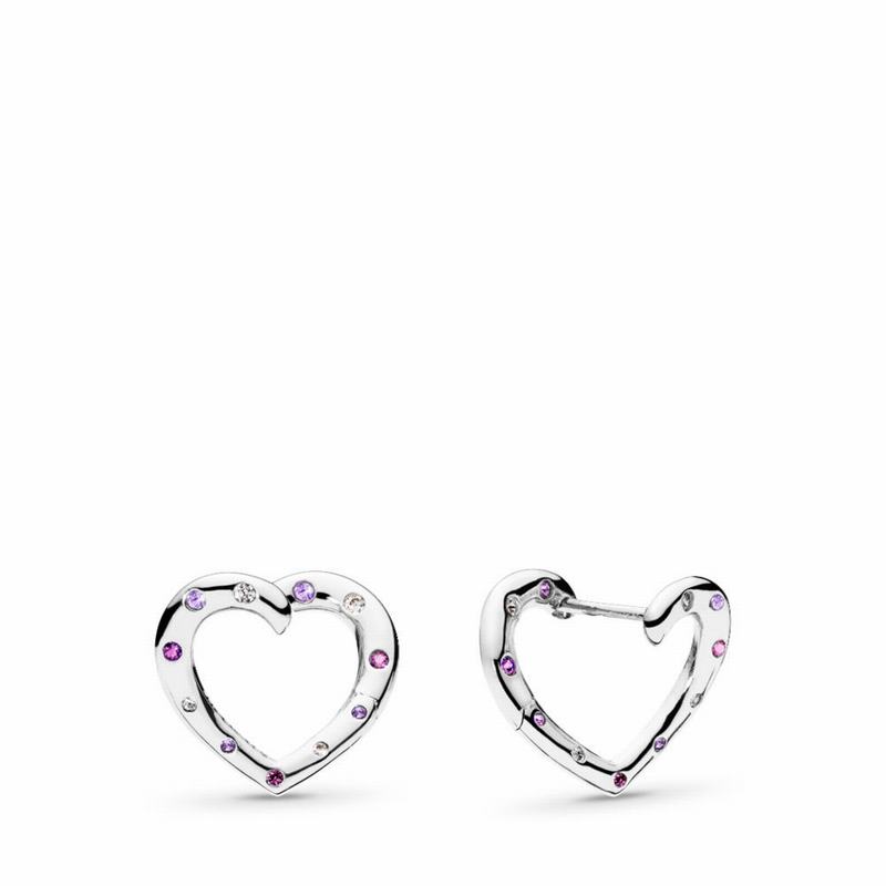 Pandora Bright Hearts Hoop Earrings - Sterling Silver/Purple/Mixed Stones/Cubic Zirconia - Canada |